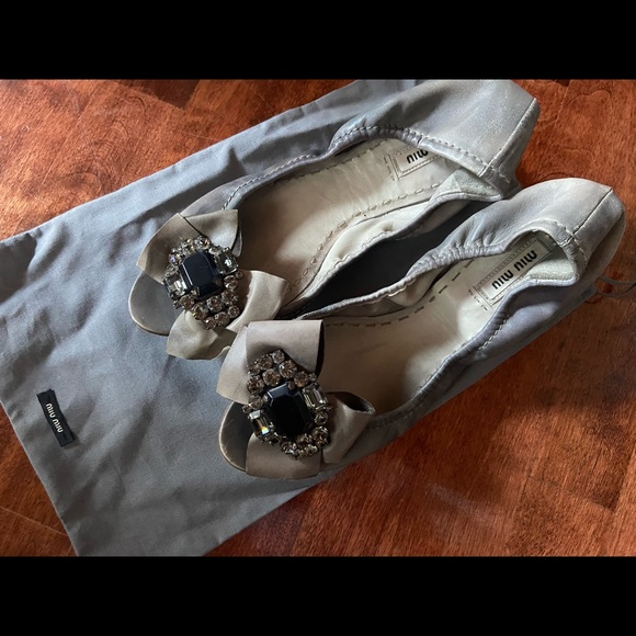 EUC Miu Miu peeptoe JEWELED leather flats - Picture 7 of 8